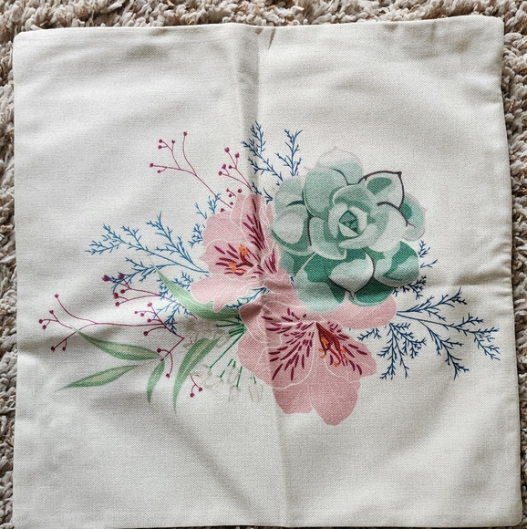 Floral Accent Pillows with Pink and Green Design - Picture 3 of 3